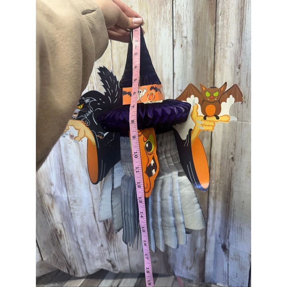 Vintage Danish Amscan Halloween Witch Black Cat Bat Honeycomb Hanging Decoration - Picture 4 of 5